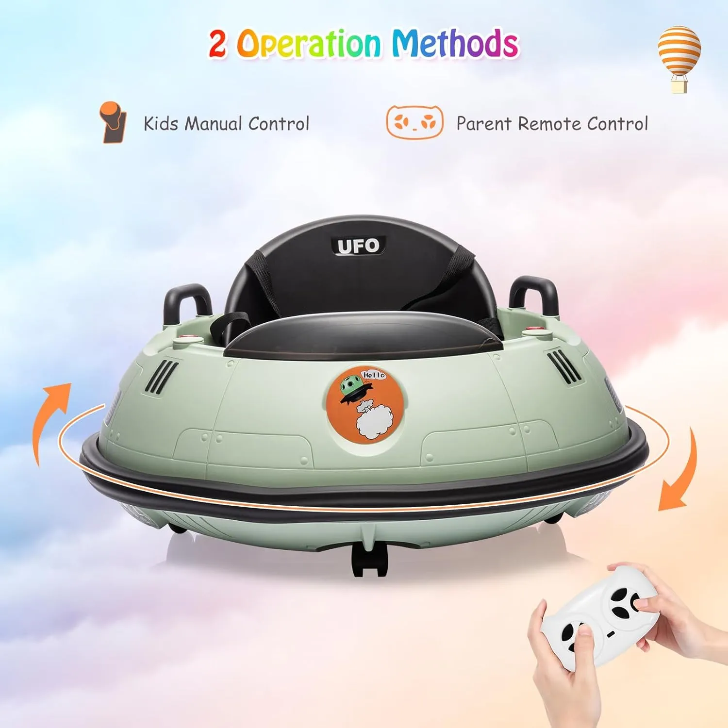 12V 4.5AH Kids Ride on Bumper Car, Electric Toddlers Bumper Car with Remote Control, 360 Degree Spin, Safety Belt, Flashing Lights and Music, Ride on Car for Boys Girls, Green