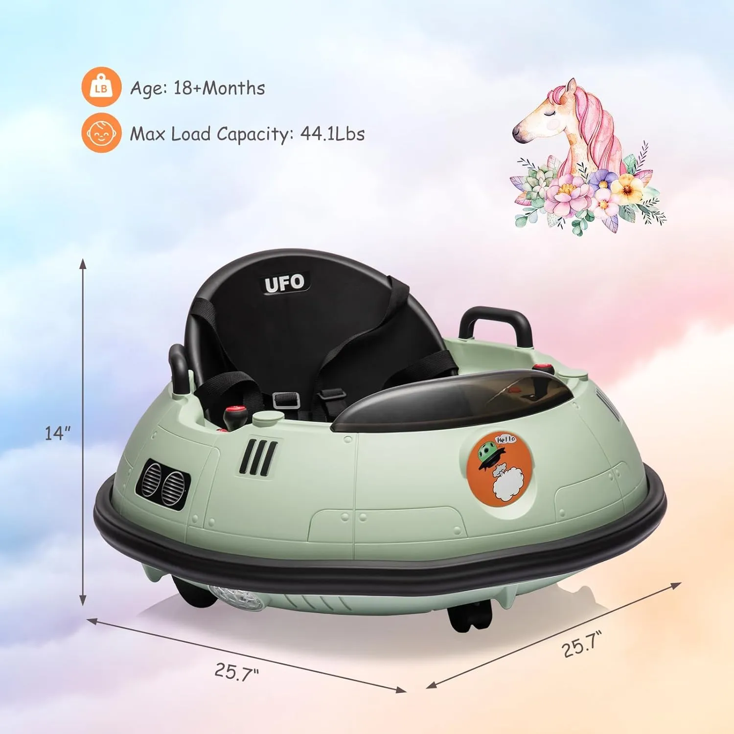 12V 4.5AH Kids Ride on Bumper Car, Electric Toddlers Bumper Car with Remote Control, 360 Degree Spin, Safety Belt, Flashing Lights and Music, Ride on Car for Boys Girls, Green