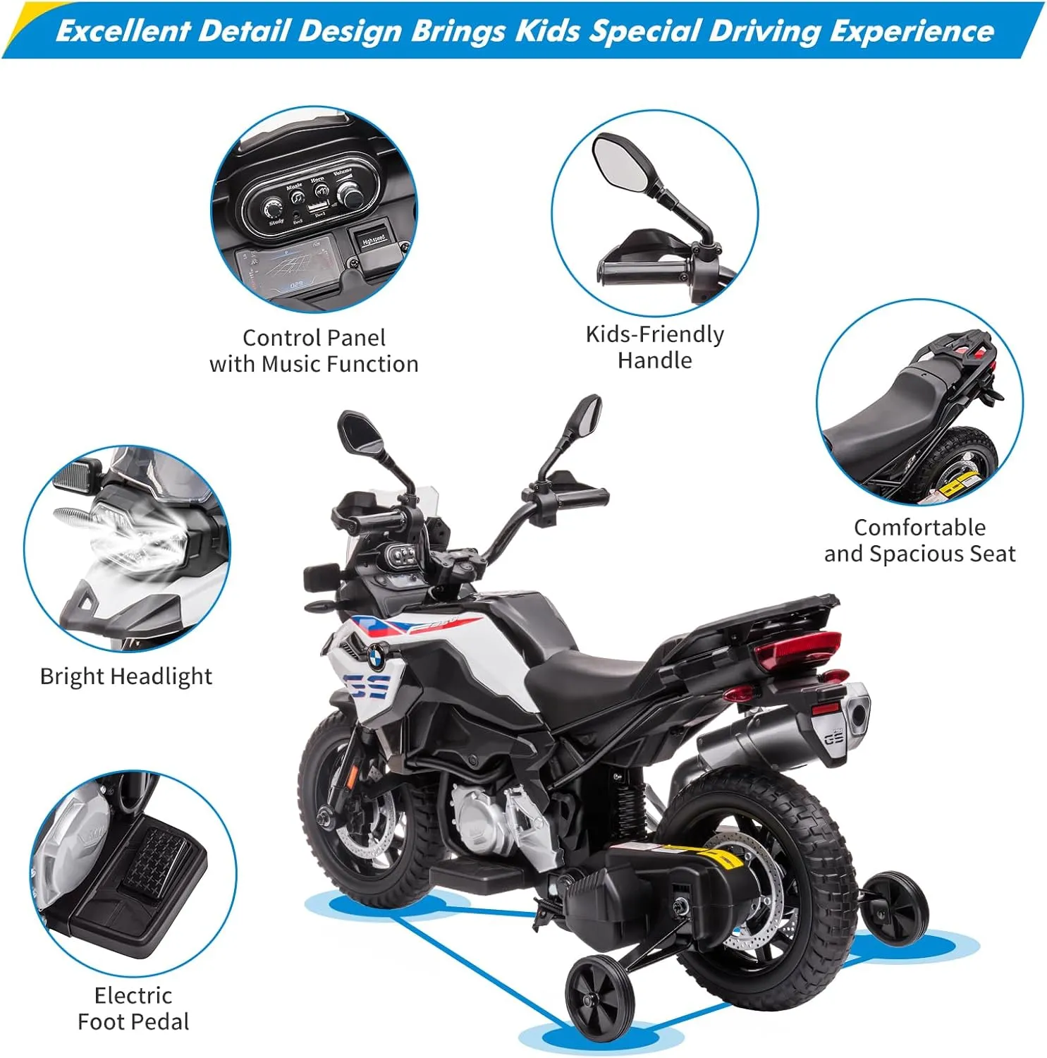 12V 7AH Ride On Motorcycle, Licensed BMW Kids Motorcycle, High/Low Speed, EVA Tire, LED Headlights, Spring Suspension, Music,Ride On Car for Boys and Girls