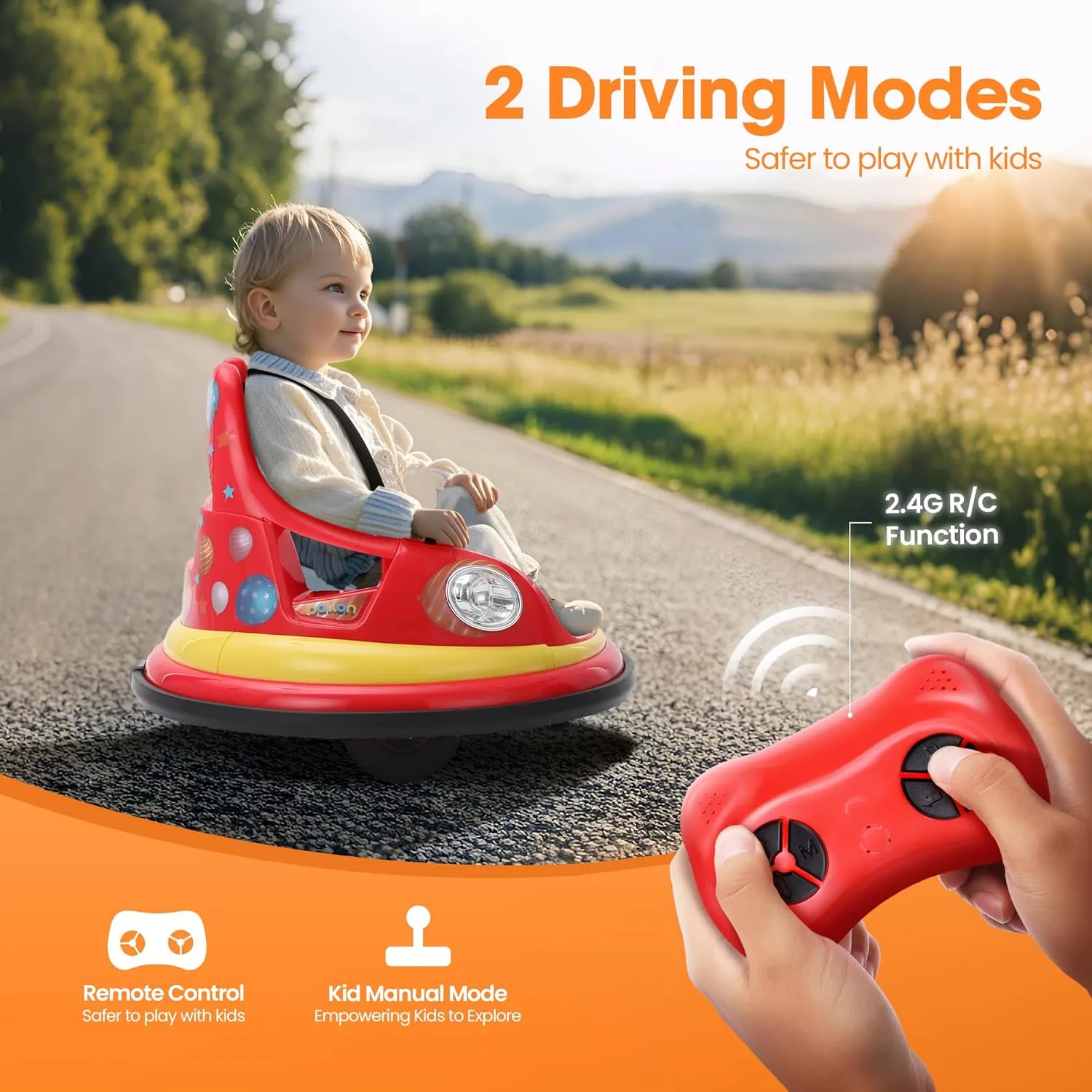 12V Electric Ride On Bumper Car for Toddler & Kids Ages 1.5-6 Years with Remote Control, 2PCS DIY Stickers, 360 Degree Spin, Lights, Sounds, Red