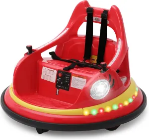 12V Electric Ride On Bumper Car for Toddler & Kids Ages 1.5-6 Years with Remote Control, 2PCS DIY Stickers, 360 Degree Spin, Lights, Sounds, Red