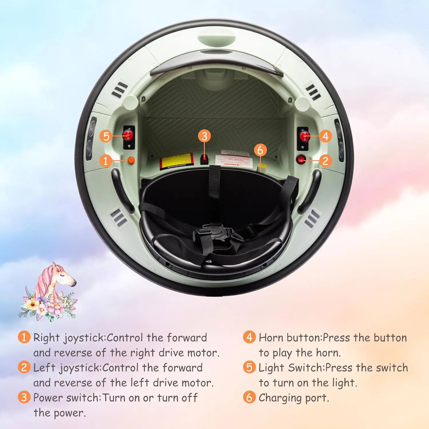 12V Ride On Bumper Car for Toddlers Electric Kids Ride On Toy Bumping Car with Remote Control, 360° Spin, Flashing Lights, Safety Belt, Music