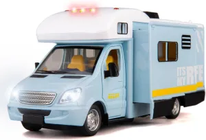 1/32 Motorhome Camper RV Car Toy for Kids Diecast Model Car, Pull Back Car with Sound and Light, Gift Collection for Boys Girls (Blue)