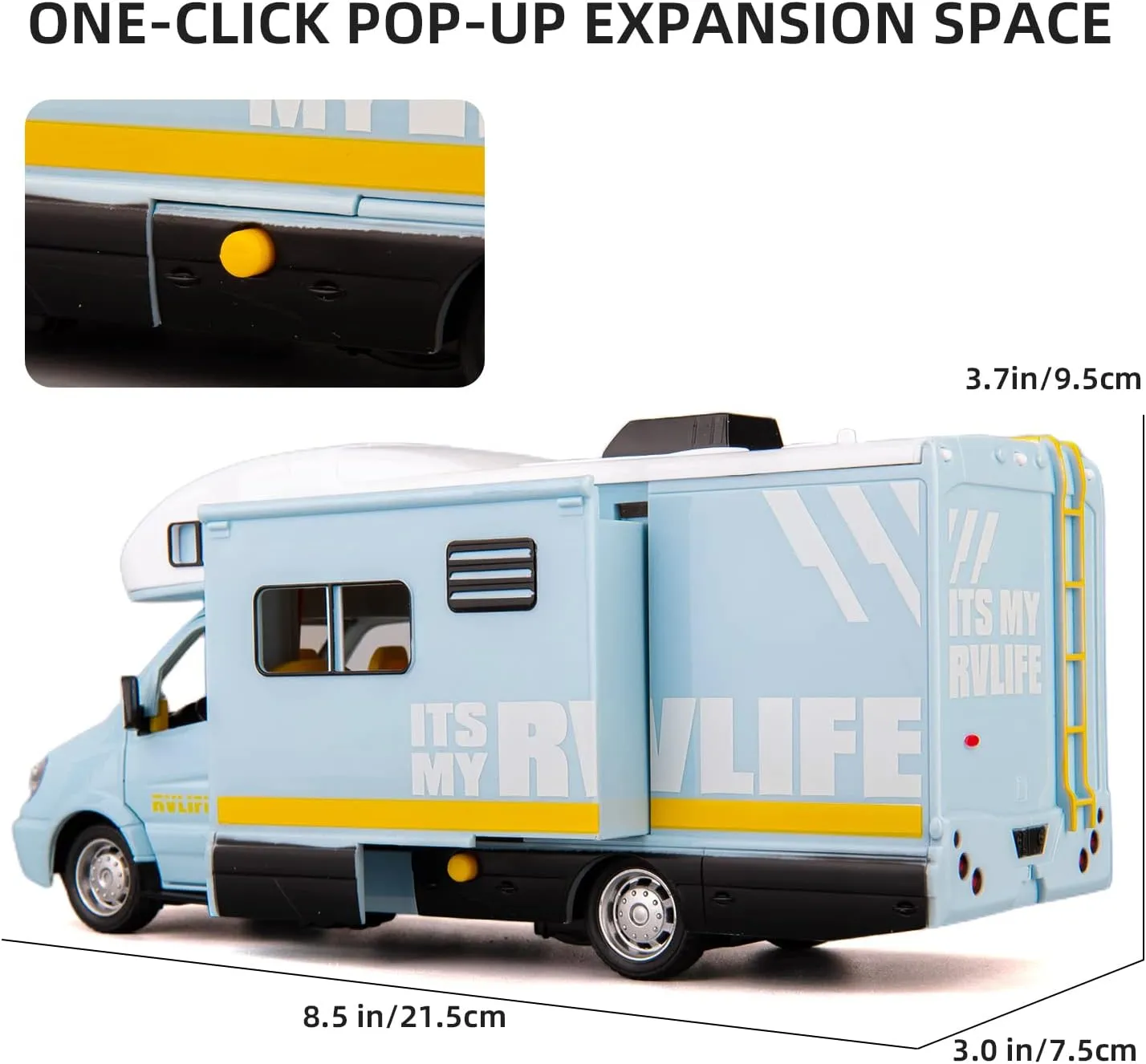 1/32 Motorhome Camper RV Car Toy for Kids Diecast Model Car, Pull Back Car with Sound and Light, Gift Collection for Boys Girls (Blue)