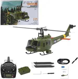1/34 F07-V UH-1 RC Helicopter for Adults, 2.4G 6CH Brushless Direct-Drive Flybarless Military Remote Control Helicopter Mode 1/Mode 2 Switchable, RC Aircraft Toy Gift -RTF