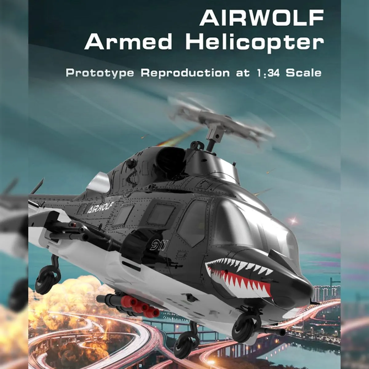 1/34 Scale AW-911 Air - Wolf RC Helicopter for Adults, 2.4G 9CH Flybarless RC Helicopter Model with 6G/3D Stunt Mode and GPS Positioning for Beginners (RTF Version)