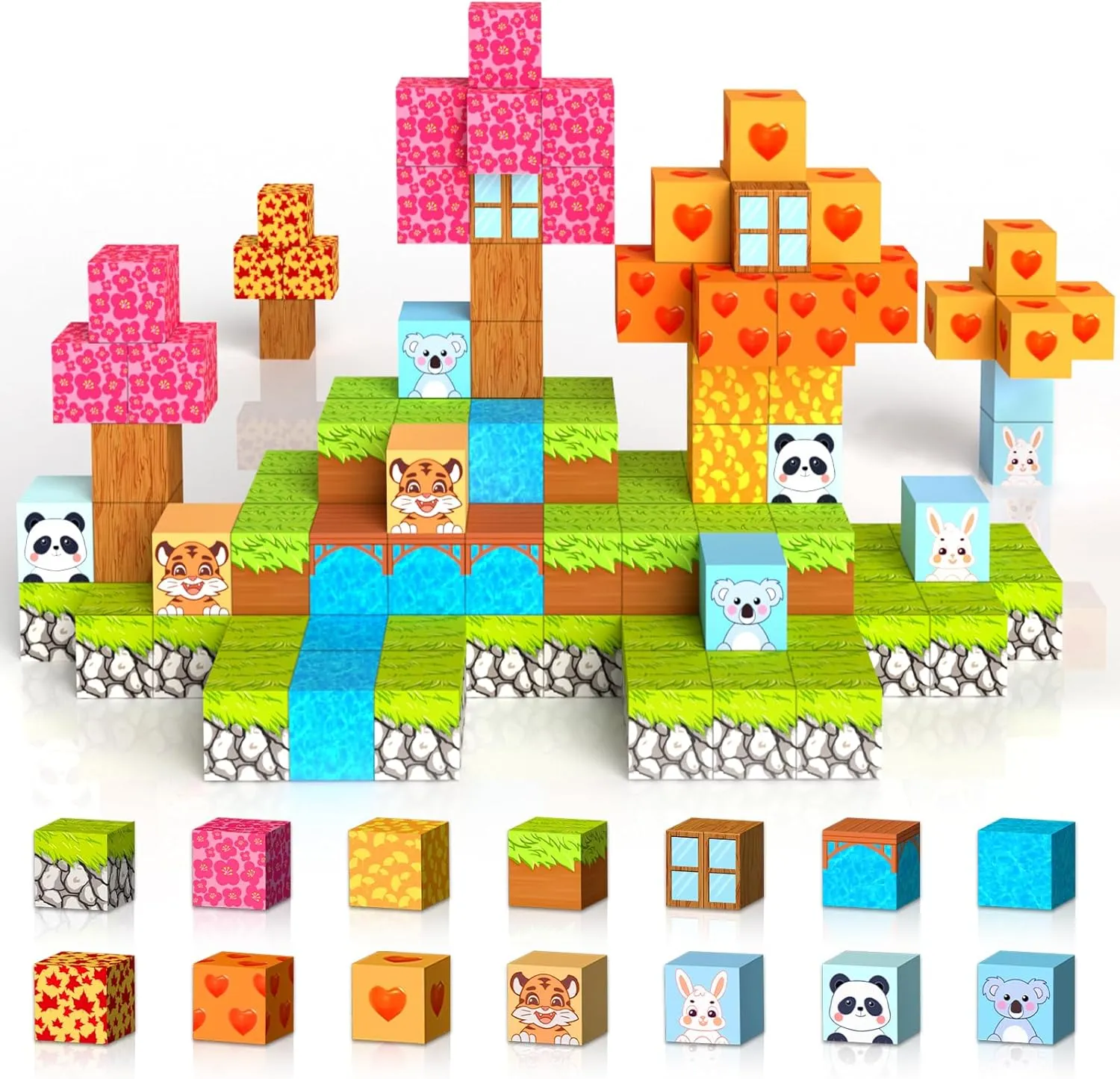 134PCS Magnetic Blocks, Magnet Building Blocks for Toddlers & Kids Ages 3-5, 5-7, 8-12, STEM Sensory Magnetic Stacking Toys for Boys & Girls, 1 Inch