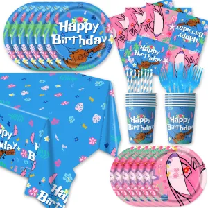 141Pack Stitch Party Decoraion Party Tableware Plates   Napkin Tablecloth,Forks,Spoon,Kinfe For Birthday Decorations