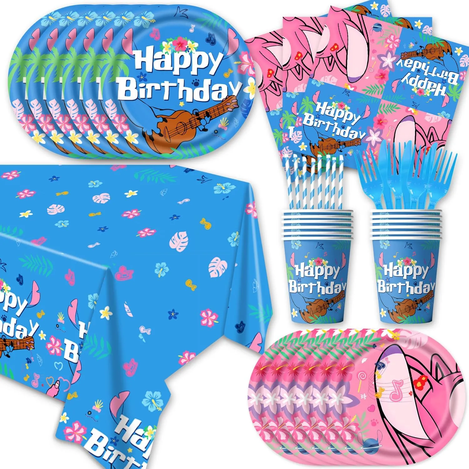 141Pack Stitch Party Decoraion Party Tableware Plates   Napkin Tablecloth,Forks,Spoon,Kinfe For Birthday Decorations