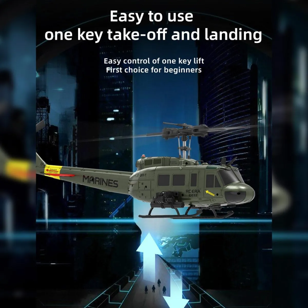 1/48 UH-1 RC Helicopter C032, 2.4G 6CH Flybarless Aileronless Stunt Remote Control Helicopter, Optical Flow Positioning Inverted Flight RC Aircraft Toy Gift for Adults -RTF