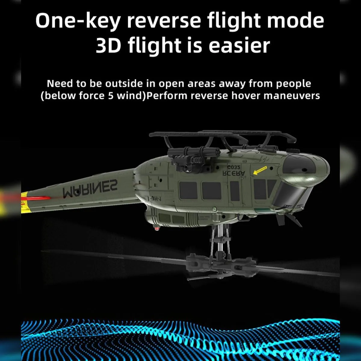1/48 UH-1 RC Helicopter C032, 2.4G 6CH Flybarless Aileronless Stunt Remote Control Helicopter, Optical Flow Positioning Inverted Flight RC Aircraft Toy Gift for Adults -RTF