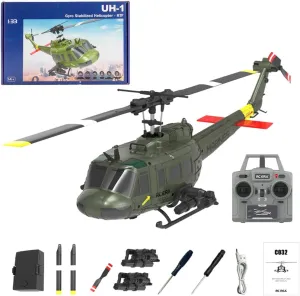 1/48 UH-1 RC Helicopter C032, 2.4G 6CH Flybarless Aileronless Stunt Remote Control Helicopter, Optical Flow Positioning Inverted Flight RC Aircraft Toy Gift for Adults -RTF