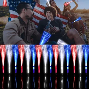 15 Pack Red Blue White Fiber Optic Wands Glow Fiber Wands Bulk LED Light Up Wands with 3 Flashing Modes LED Flashing Sticks for July 4th Halloween Wedding Birthday Carnival Bachelor Party