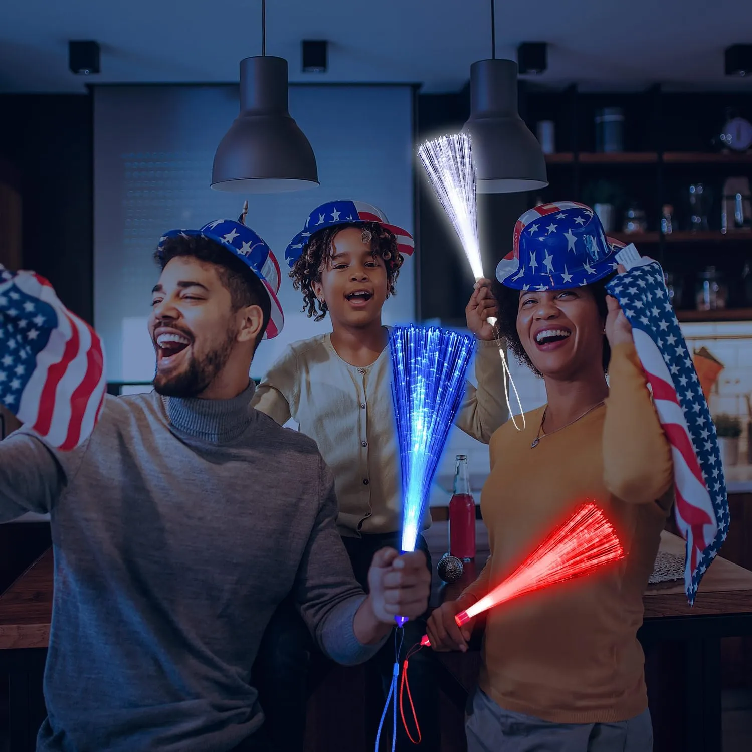 15 Pack Red Blue White Fiber Optic Wands Glow Fiber Wands Bulk LED Light Up Wands with 3 Flashing Modes LED Flashing Sticks for July 4th Halloween Wedding Birthday Carnival Bachelor Party