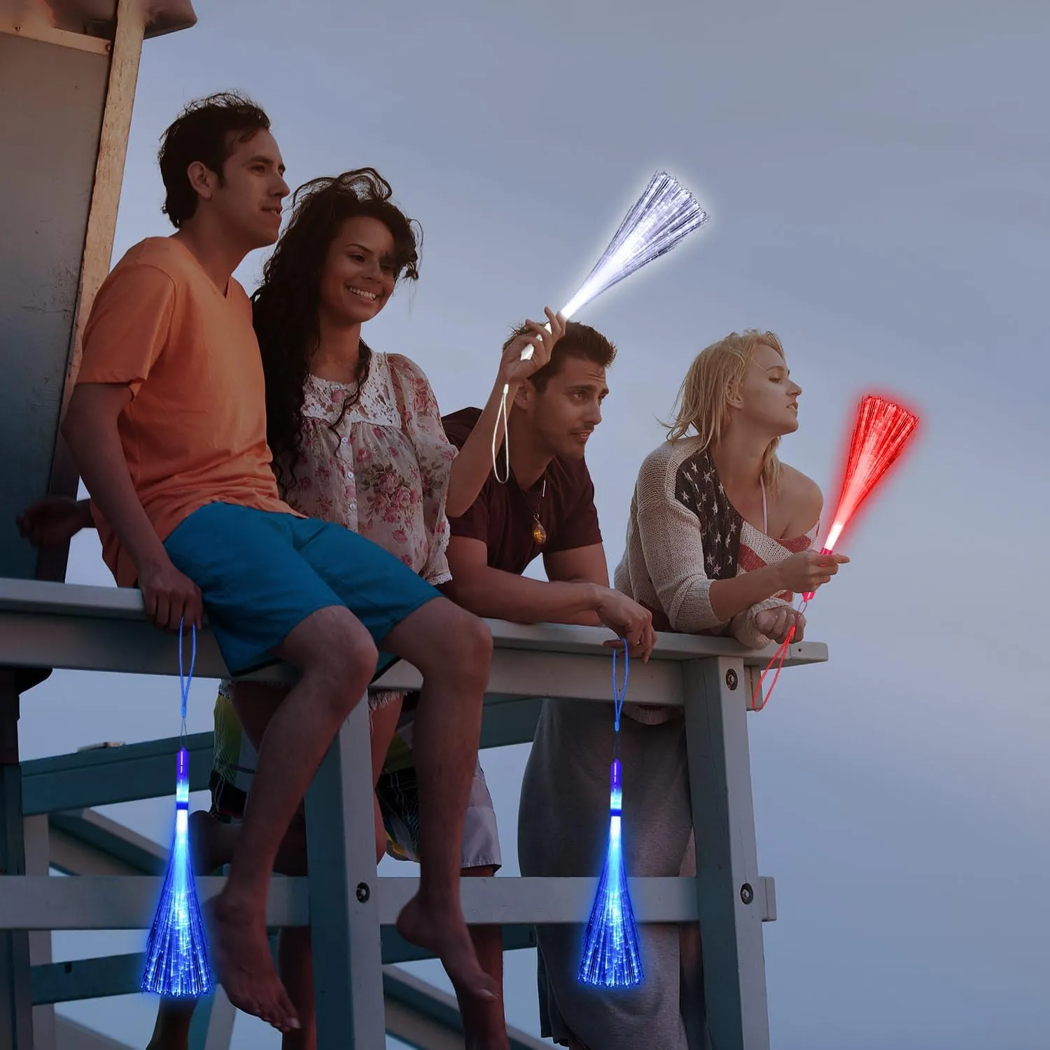 15 Pack Red Blue White Fiber Optic Wands Glow Fiber Wands Bulk LED Light Up Wands with 3 Flashing Modes LED Flashing Sticks for July 4th Halloween Wedding Birthday Carnival Bachelor Party