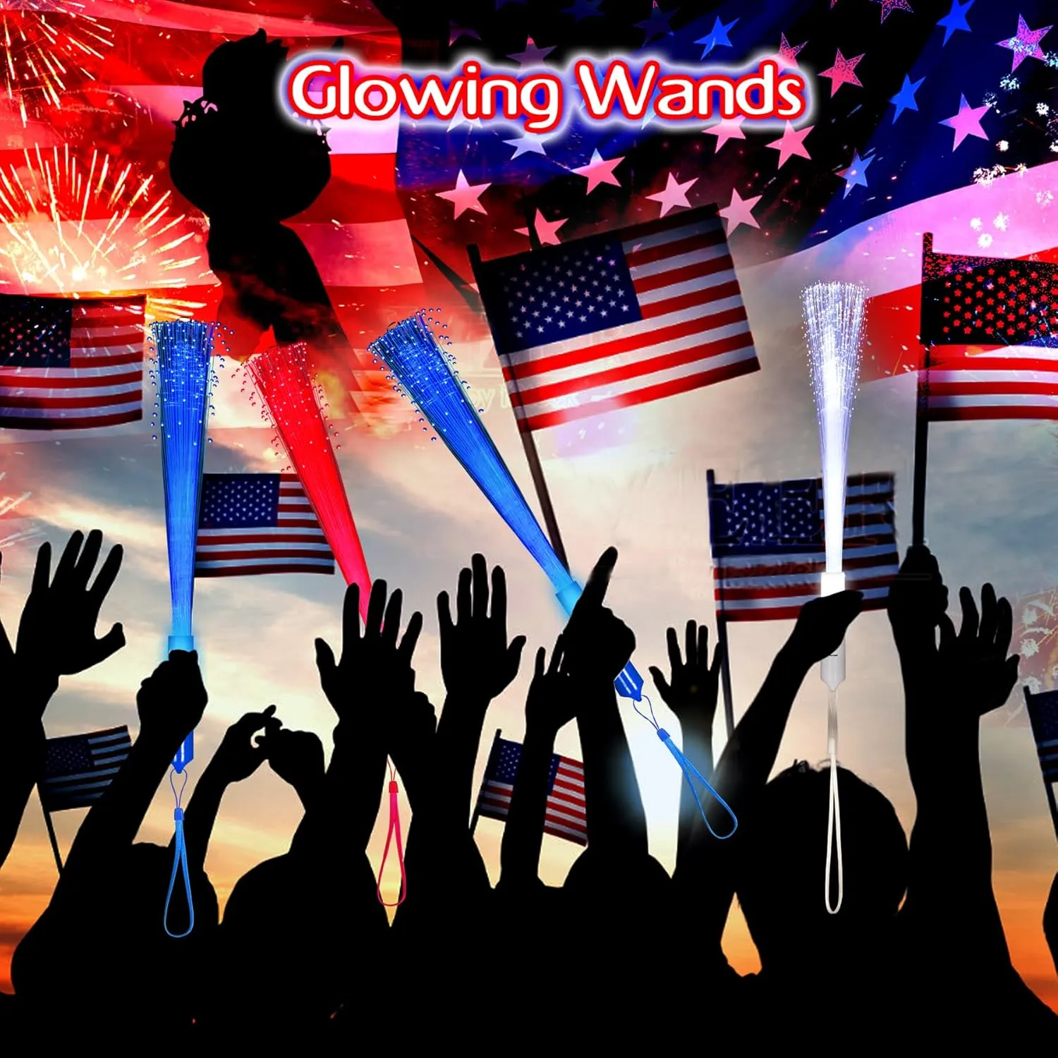 15 Pack Red Blue White Fiber Optic Wands Glow Fiber Wands Bulk LED Light Up Wands with 3 Flashing Modes LED Flashing Sticks for July 4th Halloween Wedding Birthday Carnival Bachelor Party
