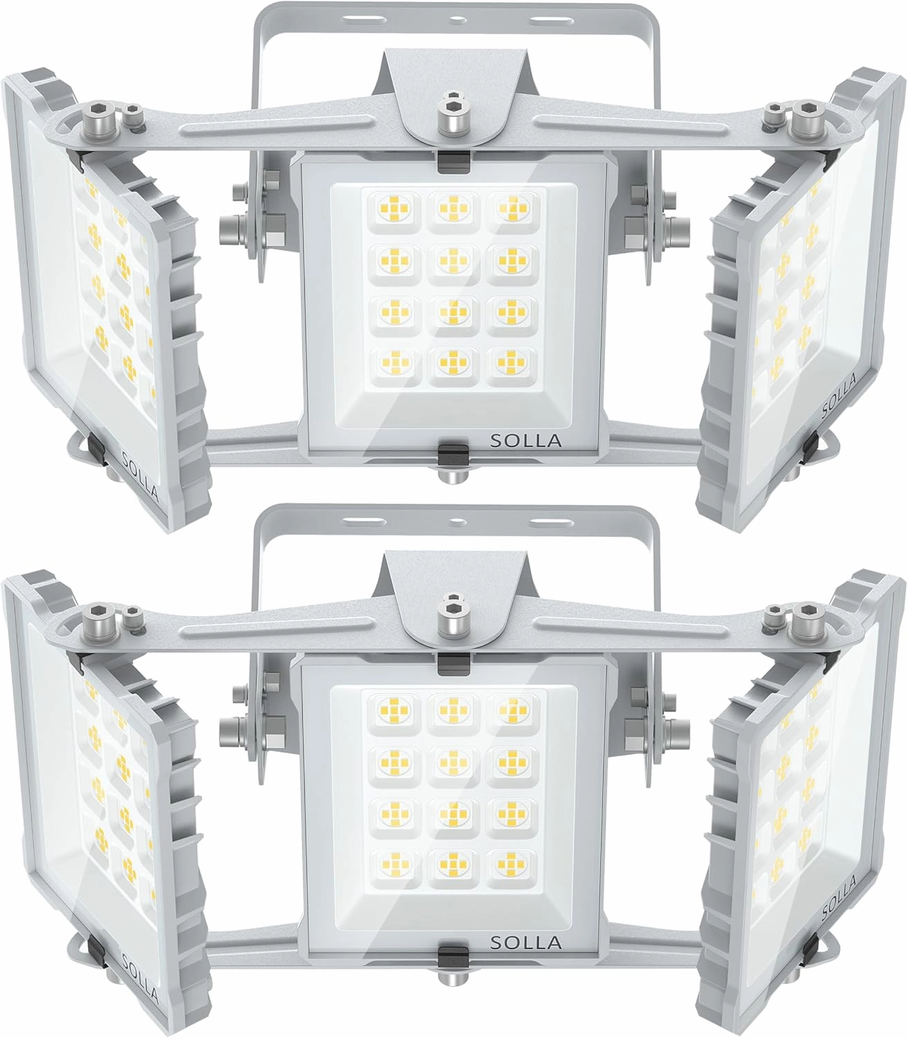 150W 2 Pack LED Flood Light Outdoor, 15000LM Super Bright Stadium Lights, 6000K Daylight White, IP66 Waterproof, 3 Heads Adjustable Outdoor Floodlight for Yards, Arena, Street, Garden
