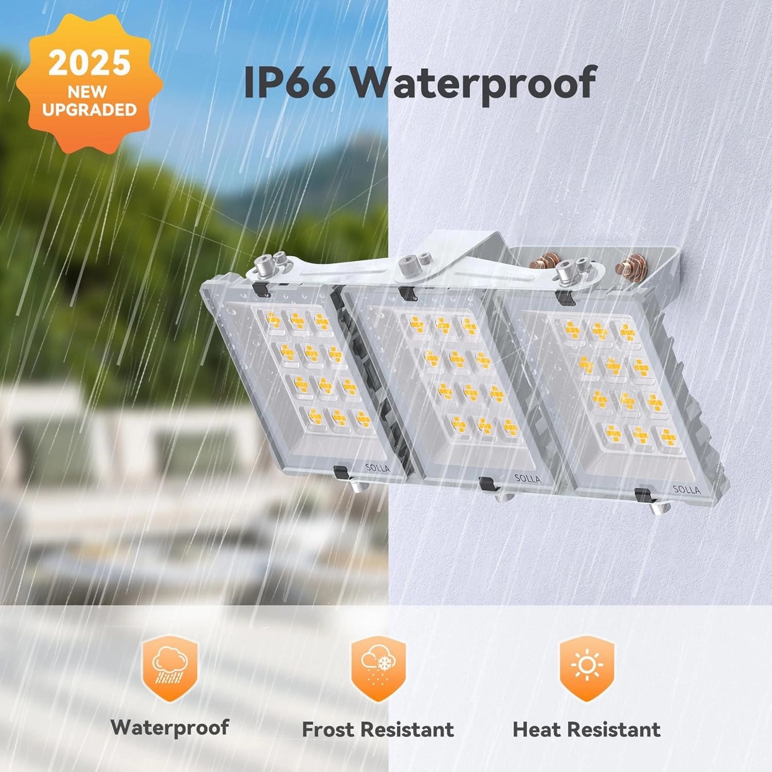 150W 2 Pack LED Flood Light Outdoor, 15000LM Super Bright Stadium Lights, 6000K Daylight White, IP66 Waterproof, 3 Heads Adjustable Outdoor Floodlight for Yards, Arena, Street, Garden