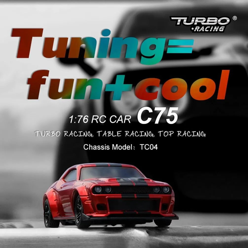 1:76 Turbo Racing Scale RC Sport Car, Table Racing Remote Control Mini Model Car Full Proportional RTR Kit Toys (C75-red)