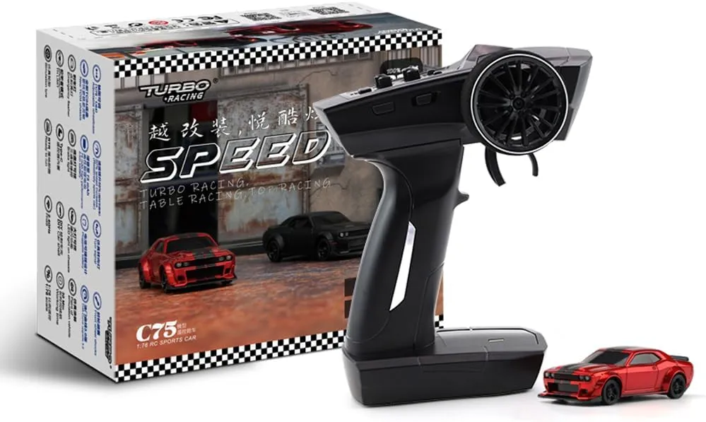 1:76 Turbo Racing Scale RC Sport Car, Table Racing Remote Control Mini Model Car Full Proportional RTR Kit Toys (C75-red)
