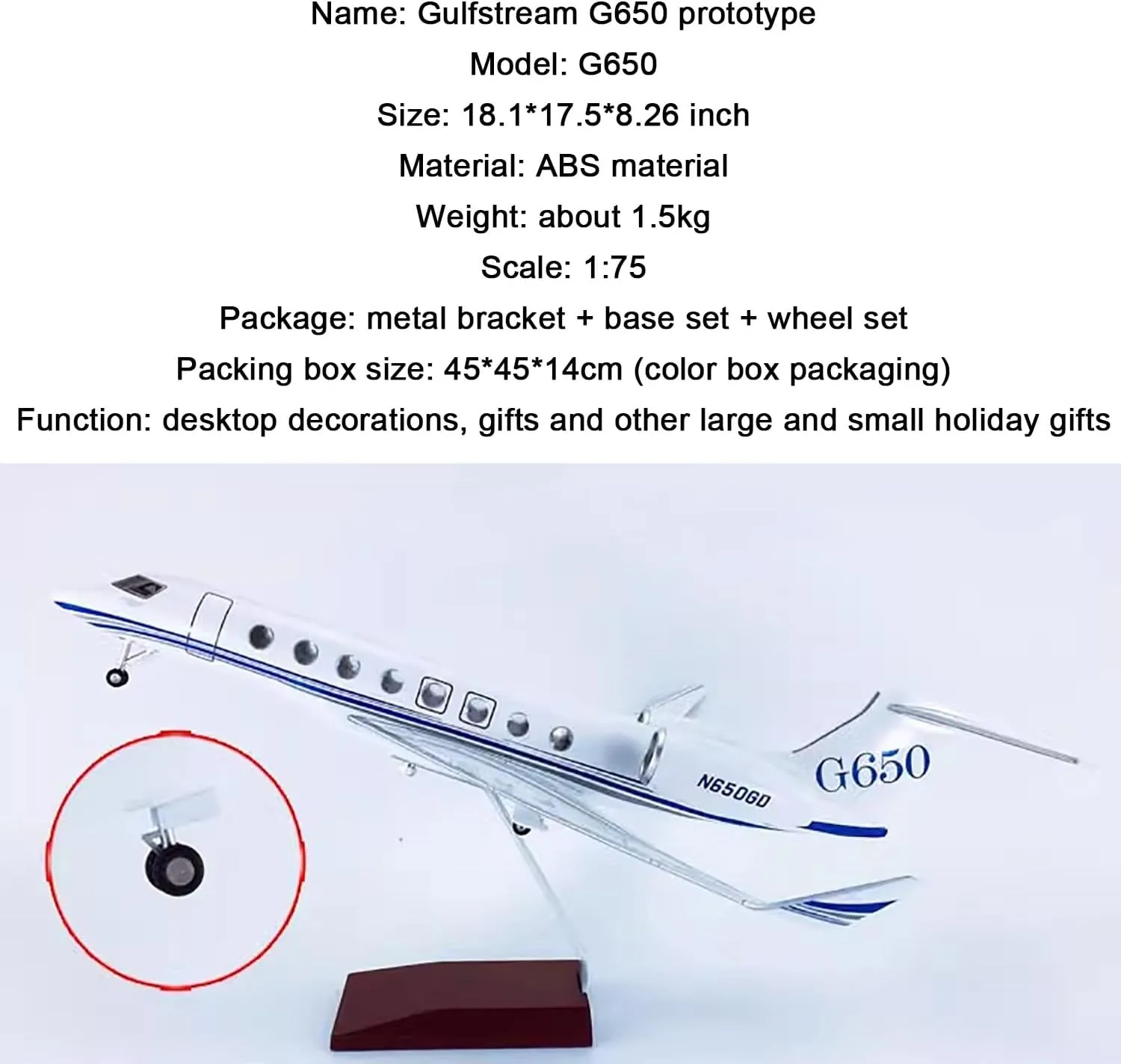 17.7” 1:50 Scale Airplane Model G650 Gulfstream Airplane Collectibles Model Airplane ABS Plastic Resin Alloy Material Model Jets for Decoration or Gift(Ordinary)
