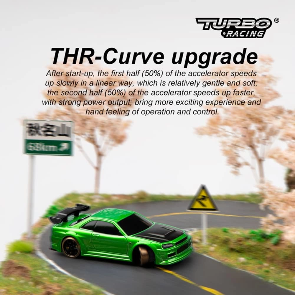 1:76 Turbo Racing Scale RC Sport Car, Table Racing Remote Control Mini Model Car Full Proportional RTR Kit Toys (C64-Green)