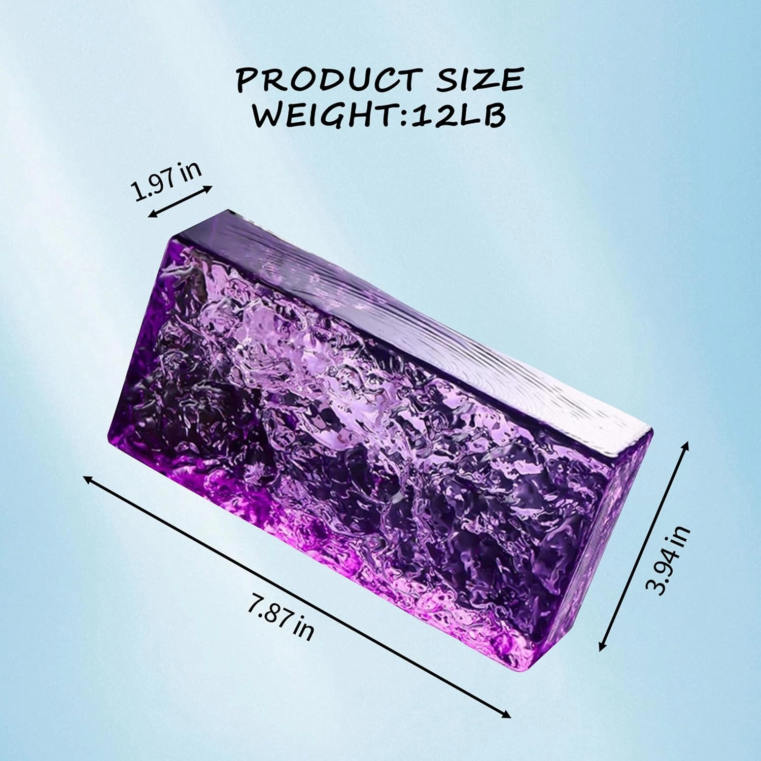 1 Pack-7.9"x3.9"x2"-Purple Glass Block-ice Crystal Patterned Rectangular Solid Glass Brick - Used in Building Fields Such as Wall partitions, as Well as for DIY Lighting fixtures, DIY Tables etc.