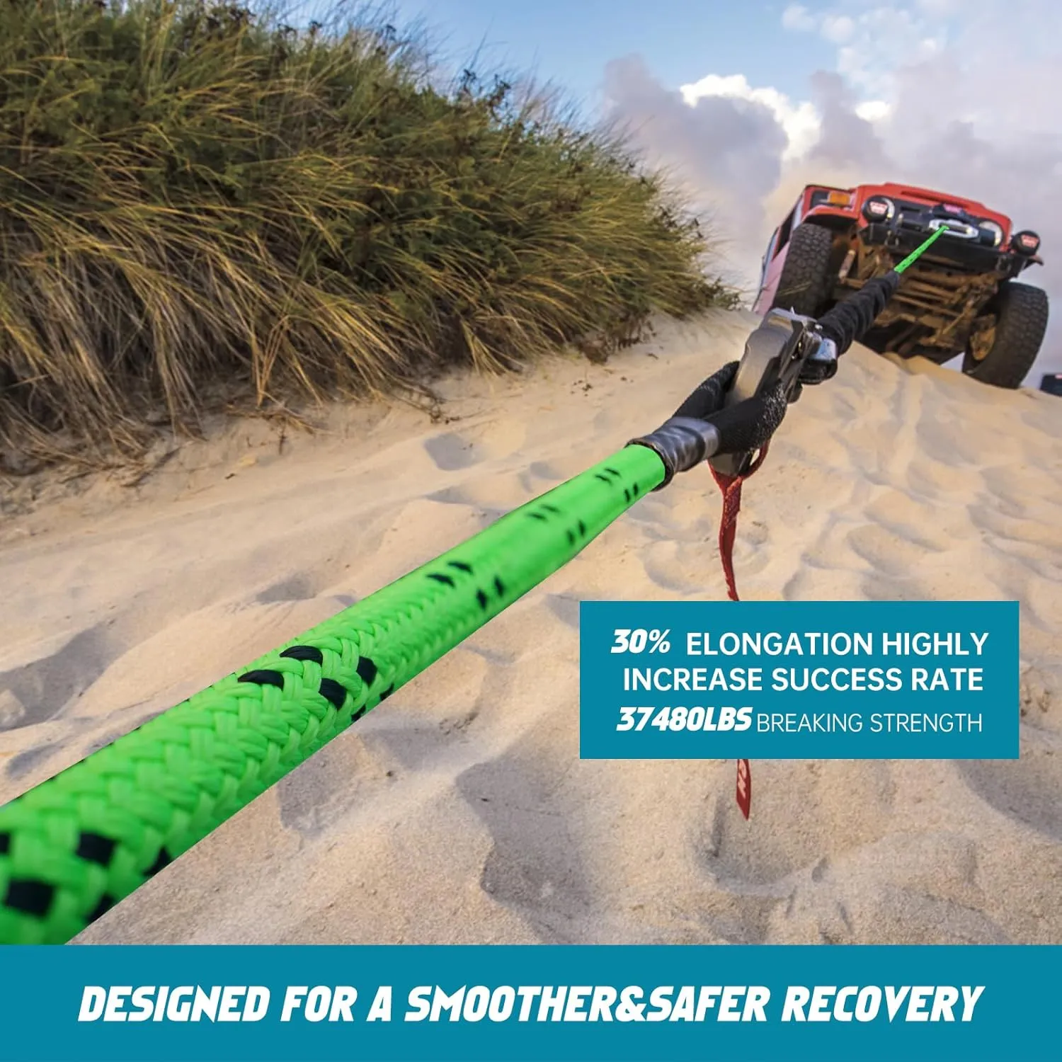 1" x 20ft Kinetic Recovery Rope - Lab-Verified 37,480lbs Break Strength - Heavy Duty Snatch Strap - for Offroad Vehicle Rescue Jeep Truck 4X4 SUV UTV Tractor(Vitality Green)
