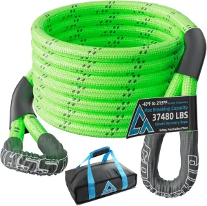 1" x 20ft Kinetic Recovery Rope - Lab-Verified 37,480lbs Break Strength - Heavy Duty Snatch Strap - for Offroad Vehicle Rescue Jeep Truck 4X4 SUV UTV Tractor(Vitality Green)