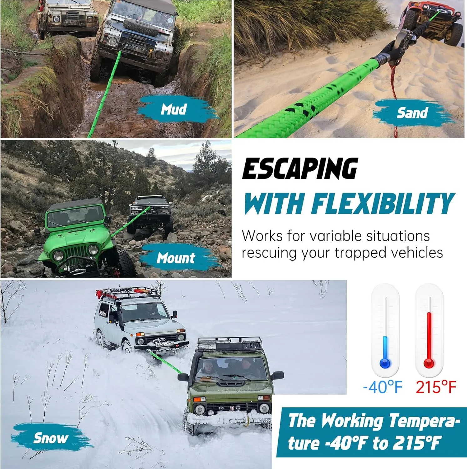 1" x 20ft Kinetic Recovery Rope - Lab-Verified 37,480lbs Break Strength - Heavy Duty Snatch Strap - for Offroad Vehicle Rescue Jeep Truck 4X4 SUV UTV Tractor(Vitality Green)