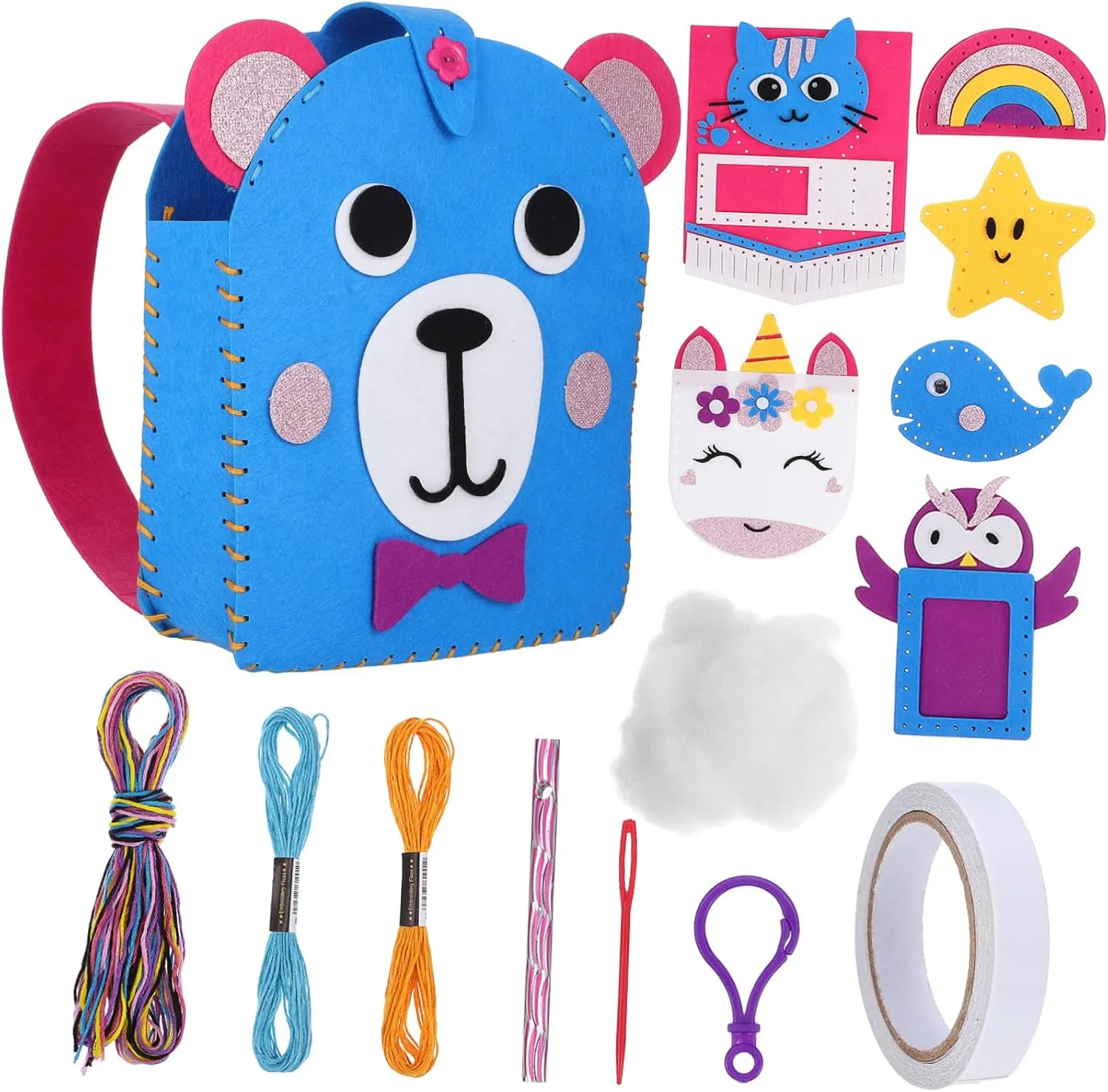 1set Adorable Boy Girl Felt Sewing Kit Beginner Craft Supplies Unique Patterns for Felt Purse Making for Creative Projects and