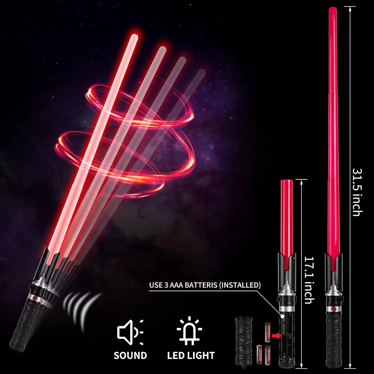 2-in-1 LED Dual Swords Set with FX Sound and Realistic Handle, Expandable Light Saber for Kids and Adults, Halloween Warriors - Light Swords Toy