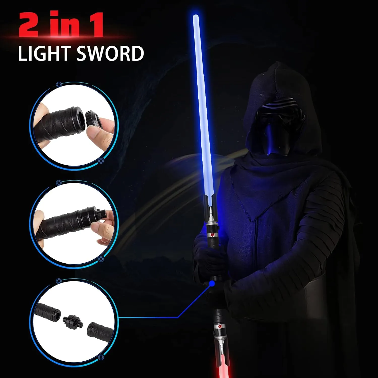 2-in-1 LED Dual Swords Set with FX Sound and Realistic Handle, Expandable Light Saber for Kids and Adults, Halloween Warriors - Light Swords Toy