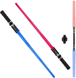 2-in-1 LED Dual Swords Set with FX Sound and Realistic Handle, Expandable Light Saber for Kids and Adults, Halloween Warriors - Light Swords Toy