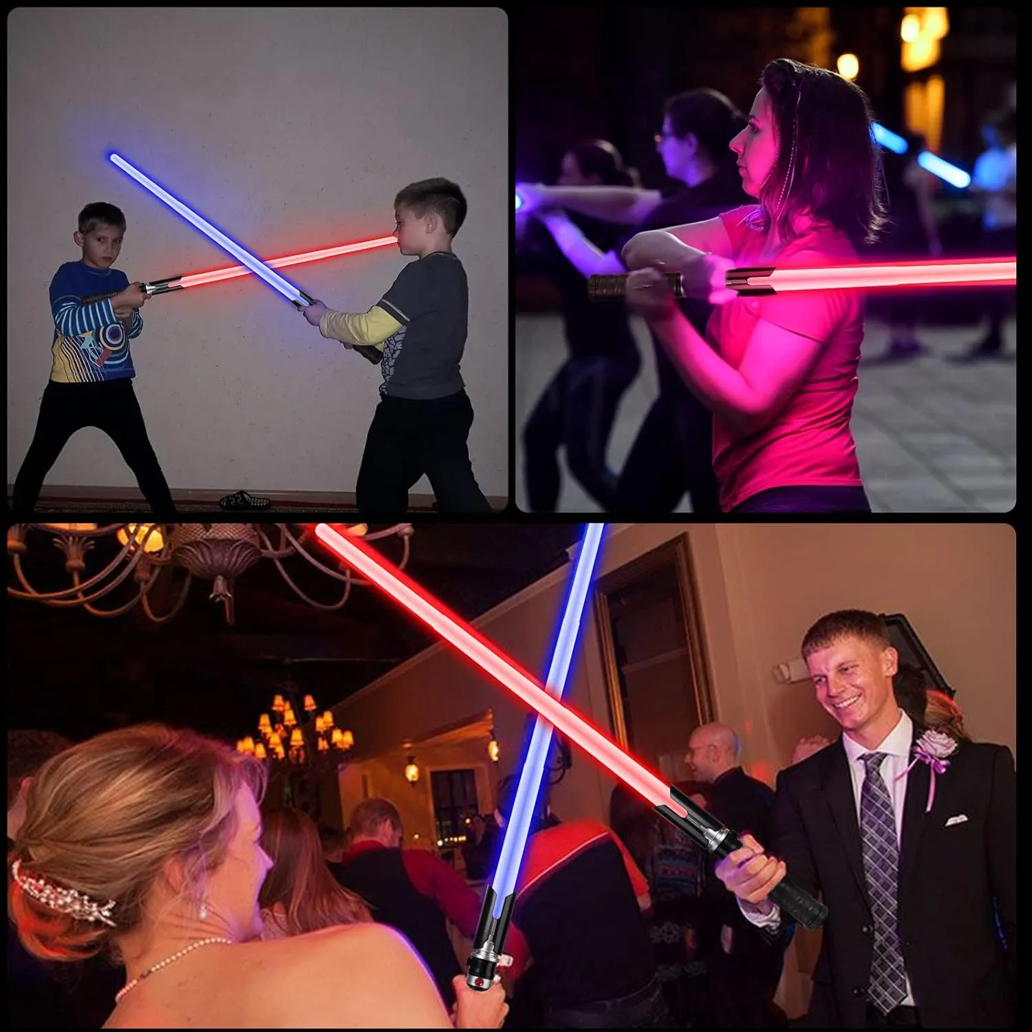 2-in-1 LED Dual Swords Set with FX Sound and Realistic Handle, Expandable Light Saber for Kids and Adults, Halloween Warriors - Light Swords Toy