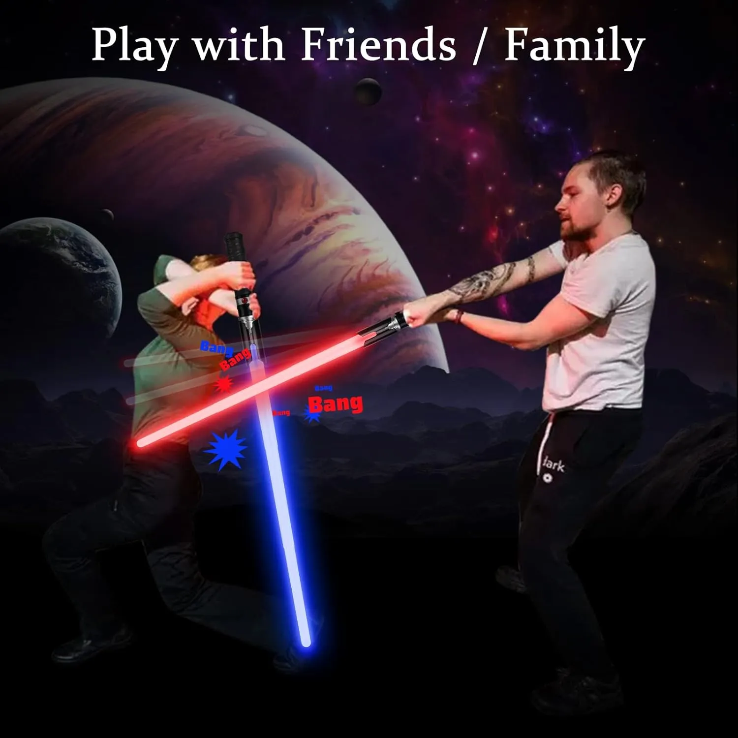 2-in-1 LED Dual Swords Set with FX Sound and Realistic Handle, Expandable Light Saber for Kids and Adults, Halloween Warriors - Light Swords Toy