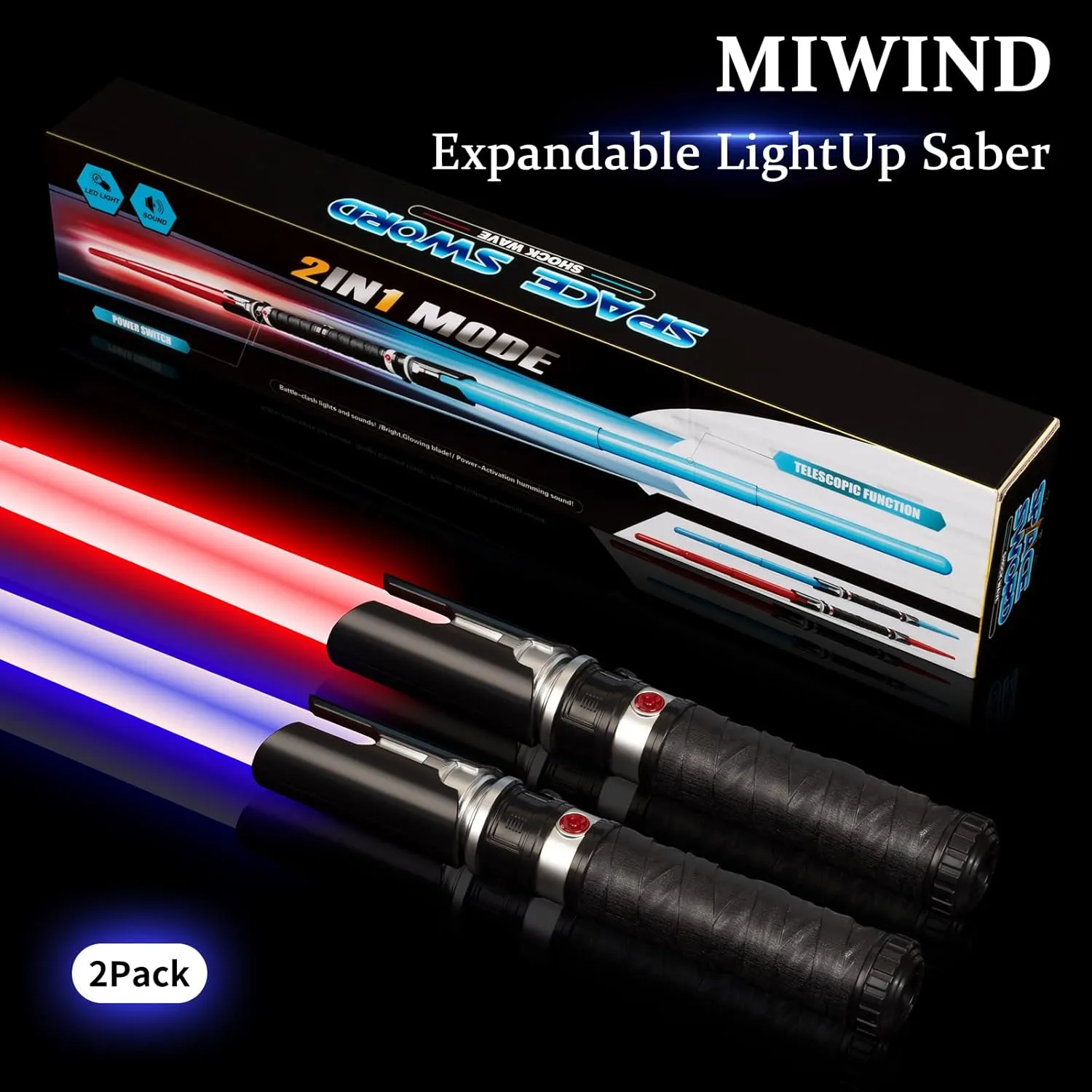 2-in-1 LED Dual Swords Set with FX Sound and Realistic Handle, Expandable Light Saber for Kids and Adults, Halloween Warriors - Light Swords Toy
