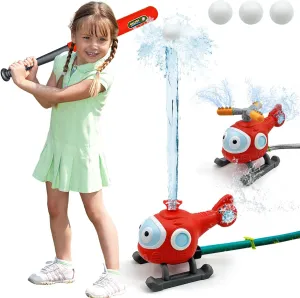 2 in 1 Water Sprinklers T Ball Set for Kids and Toddlers, Baseball Sprinkler for Backyard Helicopter Toy, Attaches to Garden Hose Summer Pool Outdoor Water Toy