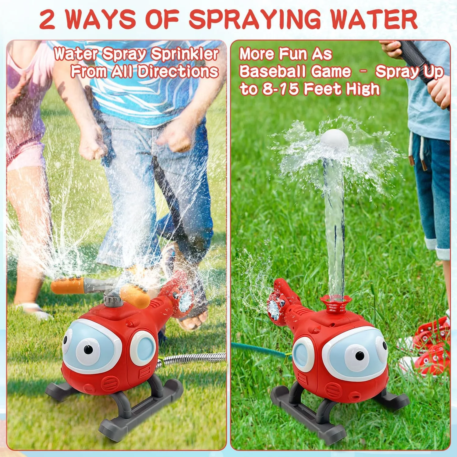 2 in 1 Water Sprinklers T Ball Set for Kids and Toddlers, Baseball Sprinkler for Backyard Helicopter Toy, Attaches to Garden Hose Summer Pool Outdoor Water Toy