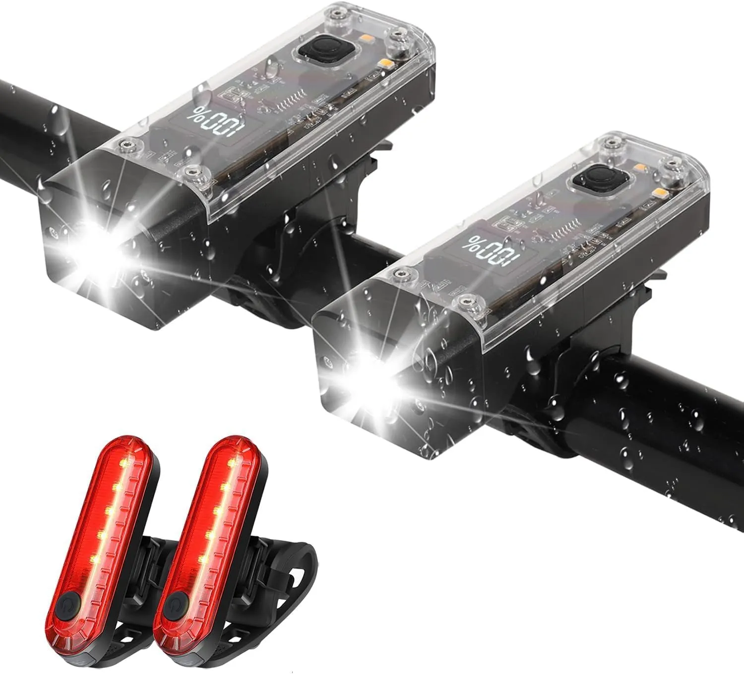 2 Pack Bike Lights Front and Back, USB-C Rechargeable Bicycle Lights Front and Rear for Night Riding, Bike Headlight and Tail Light Set, IPX4 Waterproof High Lumens LED for Men Women