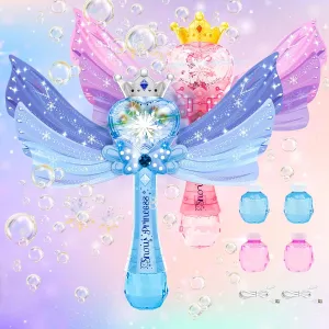 2 Pack Bubble Wands for Kids Girls - Rechargeable Princess Light Up & Music Bubble Machine with 4 Bubble Solutions, Outdoor Party Birthday Toys for Toddlers, Gift for 3 4 5 6 7 8 Year Old Girls