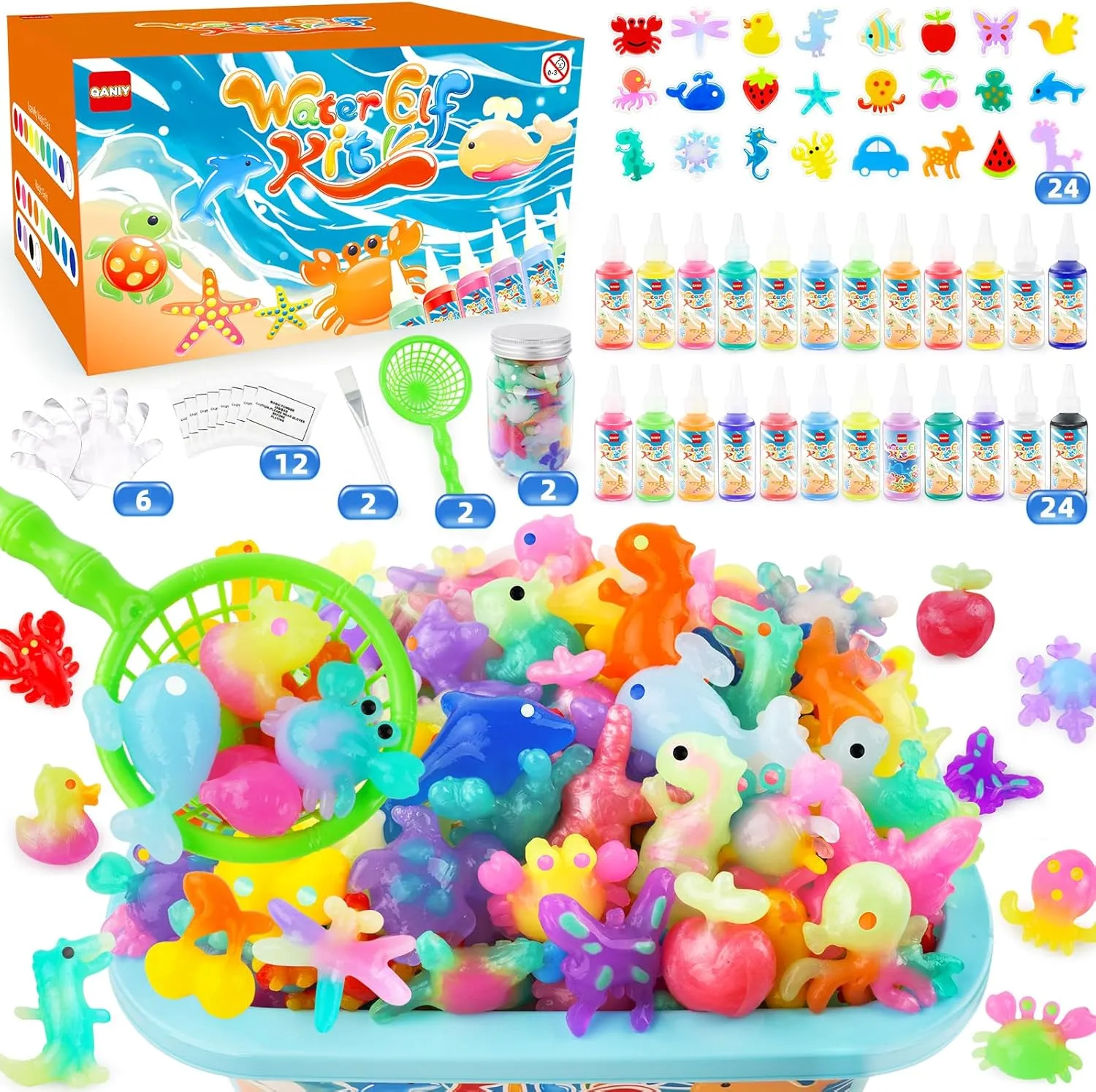 2 Pack Magic Water Elf Toy Kit, Aqua Fairy Water Gel Kit with 24 Magic Gels and 24 Molds, Magic Water Elf, Aqua Fairy, DIY Magic Water Gel Kit for Kids, Birthday Gifts for Girls and Boys