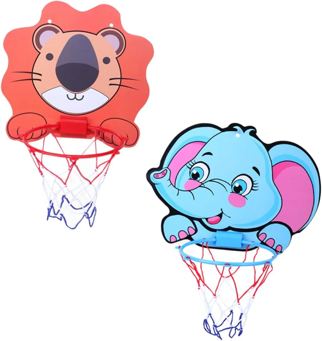 2 Sets Cartoon Basketball Board Hanging Indoor Basketball Rack for No Drill Design Develops Motor Skills and Hand Eye Coordination Fun for All Ages