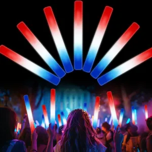 20 Pack Foam Glow Sticks, 3 Modes Flashing Patriotic Light Up Foam Sticks,Red, White & Blue for Independence Day Party Supplies, 4th of July Glowing Party Favors