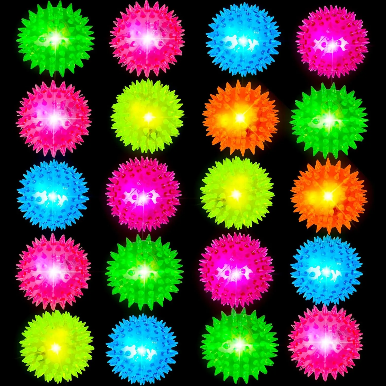 20 Pcs LED Bouncy Ball Light up Fidget Spiky Ball Funny Flashing Squeaky Ball for Clsssroom Rewards Birthday Christmas Carnival Party Favors, 4 Colors