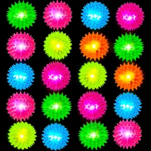 20 Pcs LED Bouncy Ball Light up Fidget Spiky Ball Funny Flashing Squeaky Ball for Clsssroom Rewards Birthday Christmas Carnival Party Favors, 4 Colors