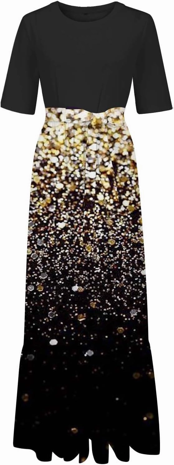 2025 Summer Maxi Dresses for Women Short Sleeve Floral Maxi Dress Trendy High Waist Long Dresses Business Work Dress