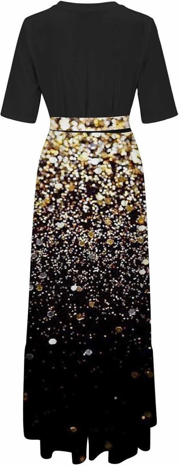 2025 Summer Maxi Dresses for Women Short Sleeve Floral Maxi Dress Trendy High Waist Long Dresses Business Work Dress