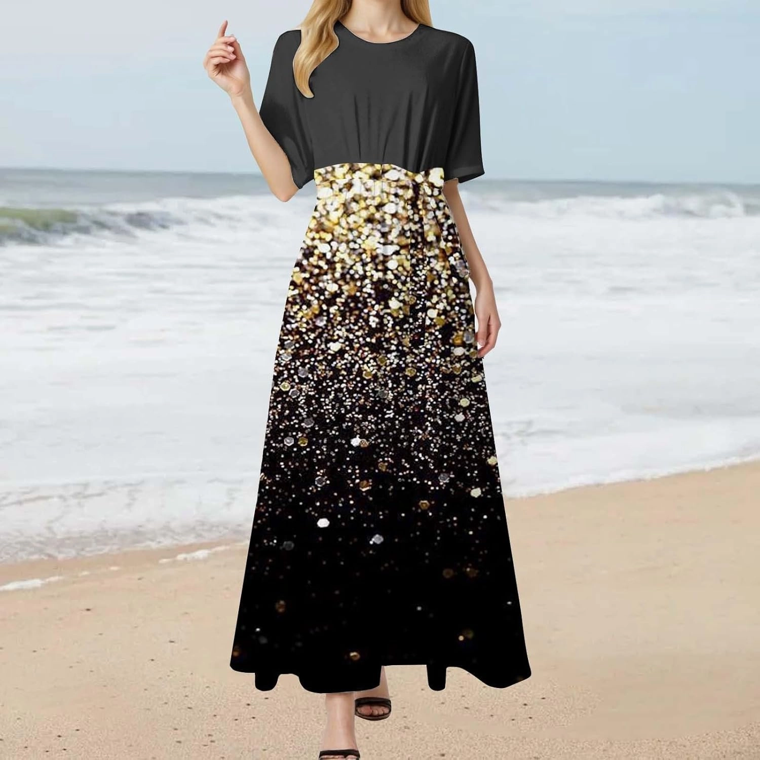 2025 Summer Maxi Dresses for Women Short Sleeve Floral Maxi Dress Trendy High Waist Long Dresses Business Work Dress