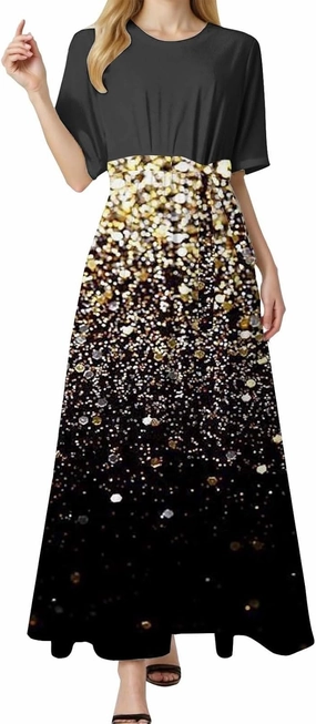 2025 Summer Maxi Dresses for Women Short Sleeve Floral Maxi Dress Trendy High Waist Long Dresses Business Work Dress